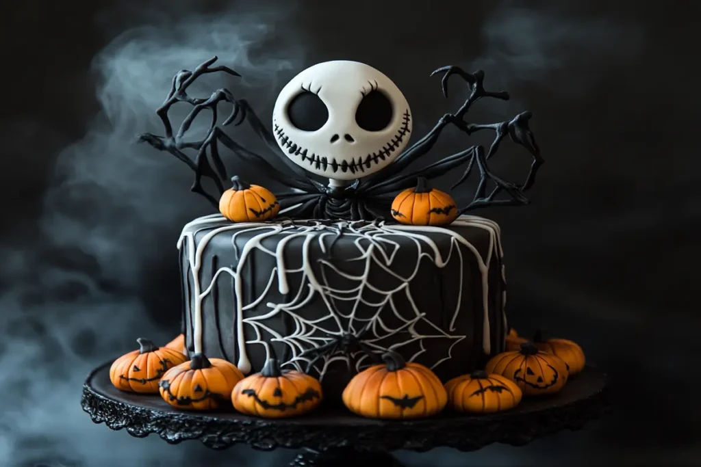 A Nightmare Before Christmas-themed cake with Jack Skellington design.