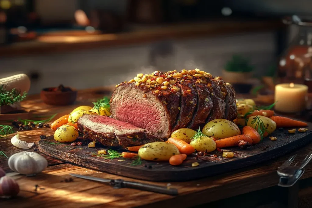 Perfectly Cooked Beef Round Eye Roast with Vegetables