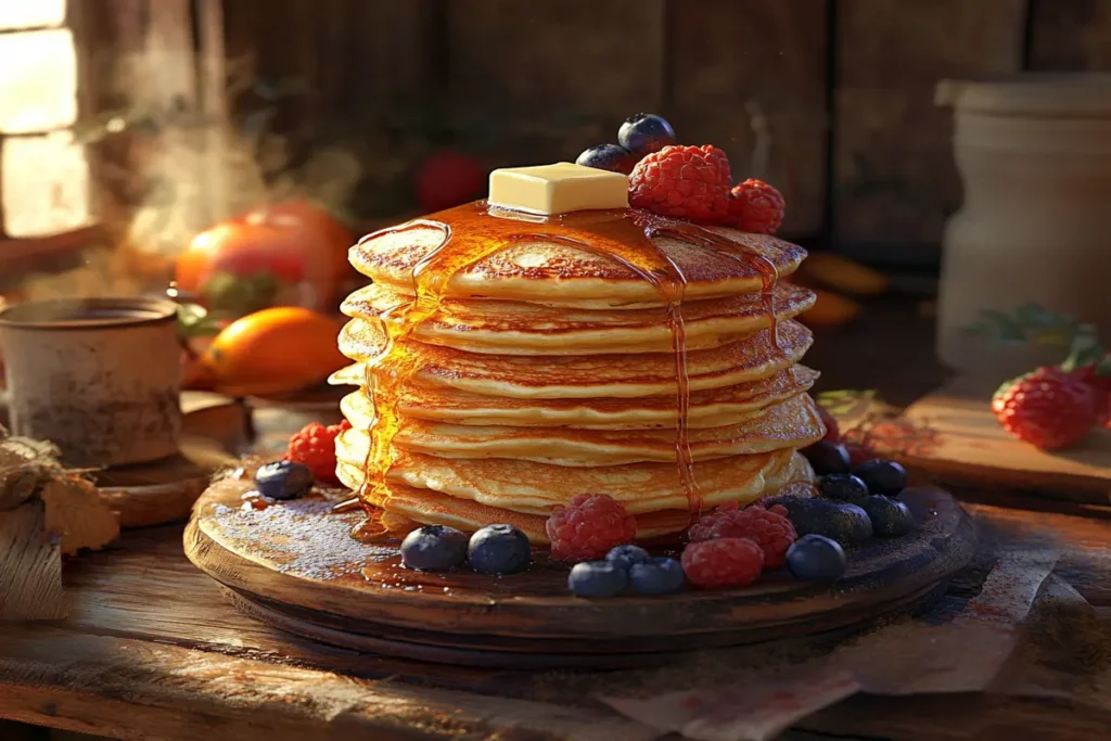 Golden-brown Cracker Barrel pancakes with syrup and butter