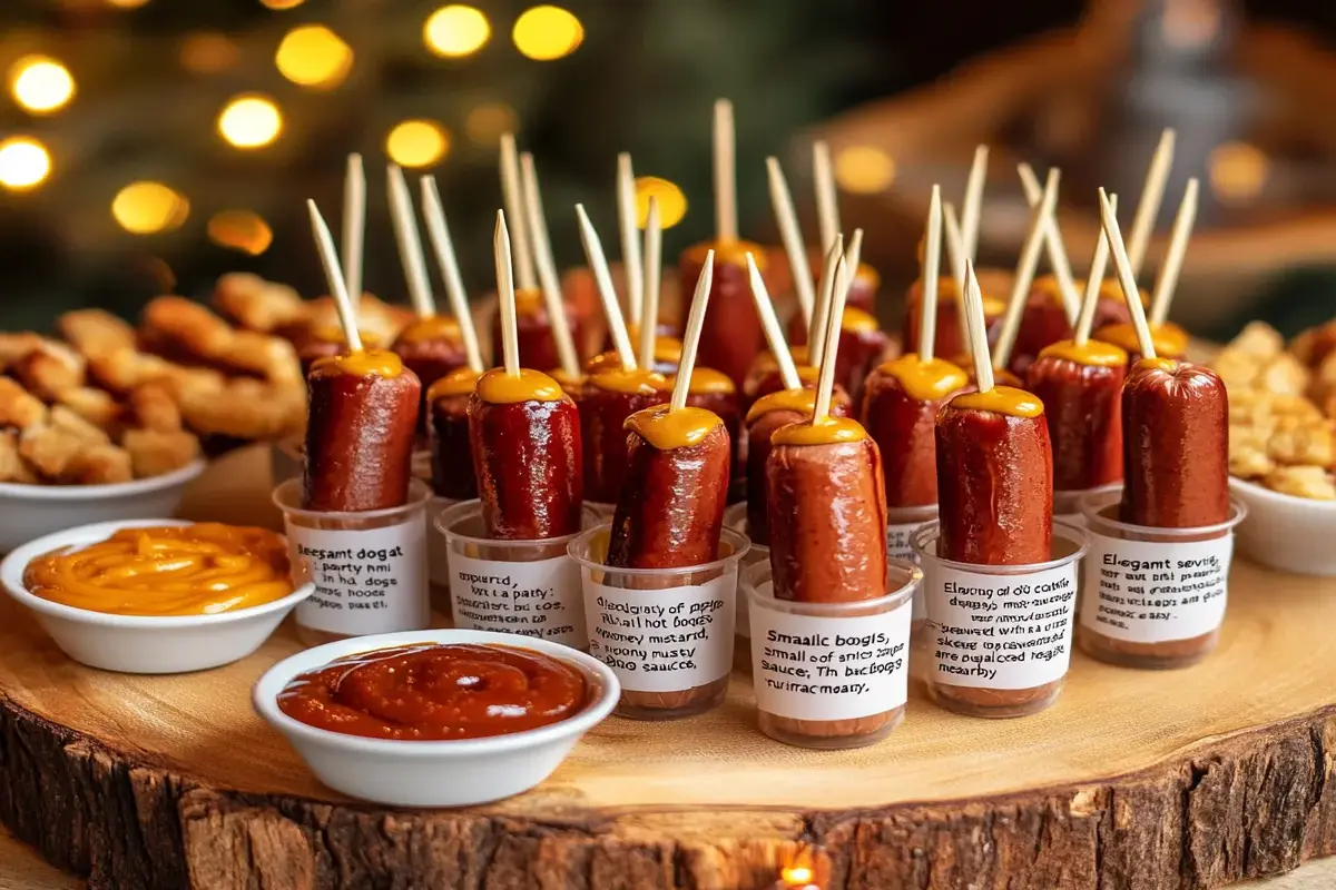 Delicious cocktail hot dog appetizers served with dipping sauces