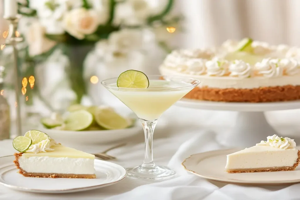 A key lime pie martini paired with cheesecake and cookies.