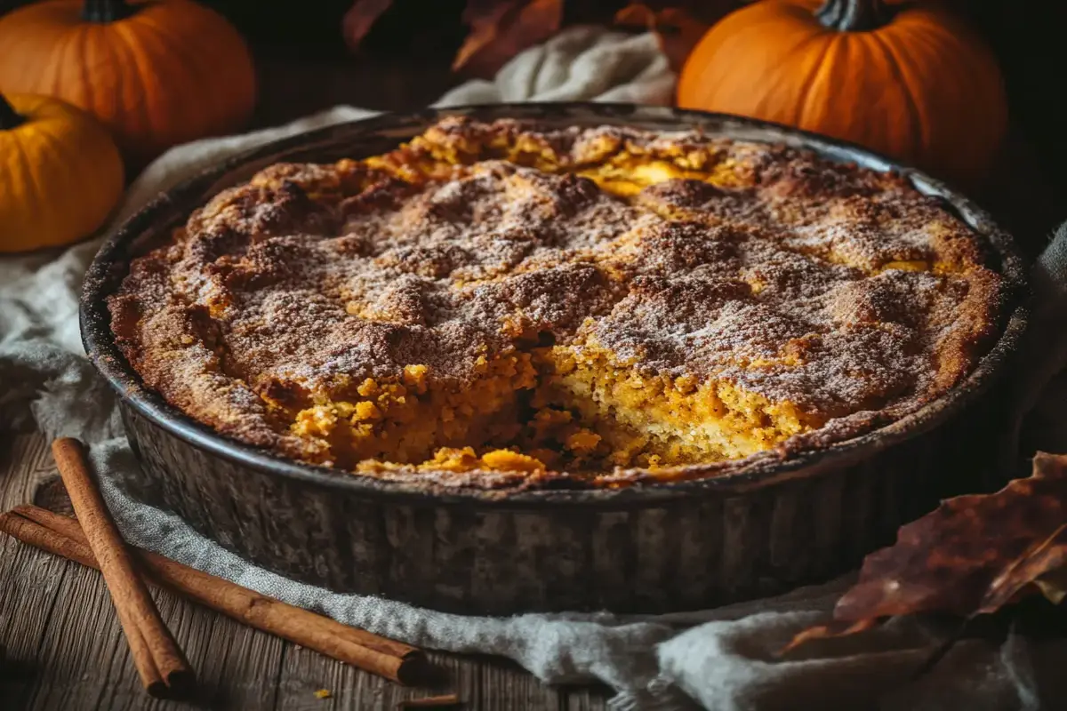 Freshly baked Pumpkin Dump Cake with a golden crust.