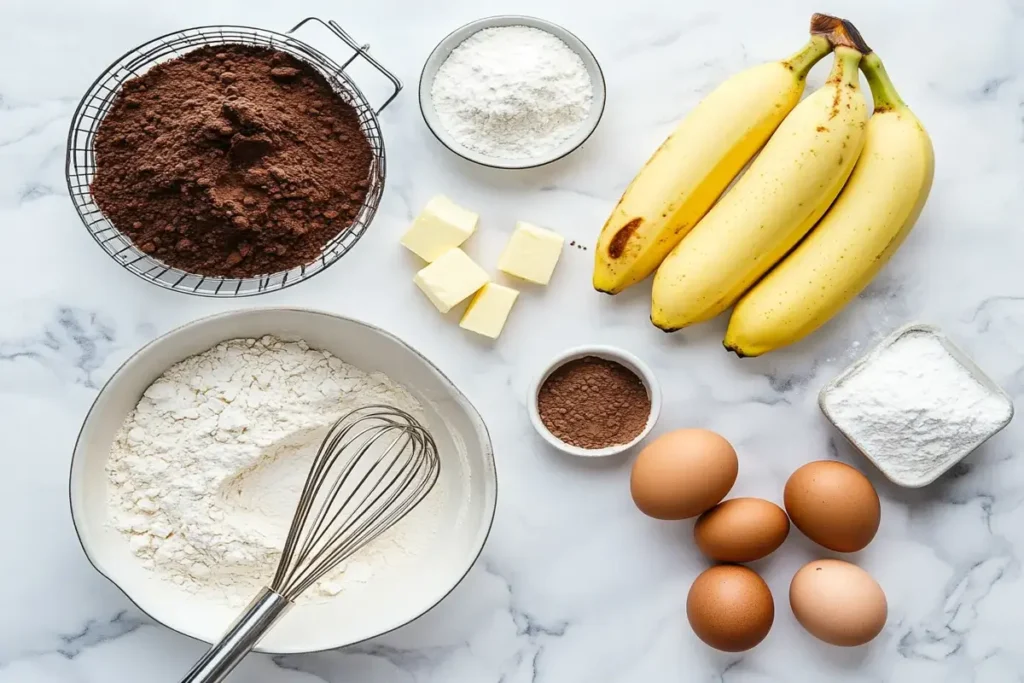 Ingredients for a banana brownie recipe